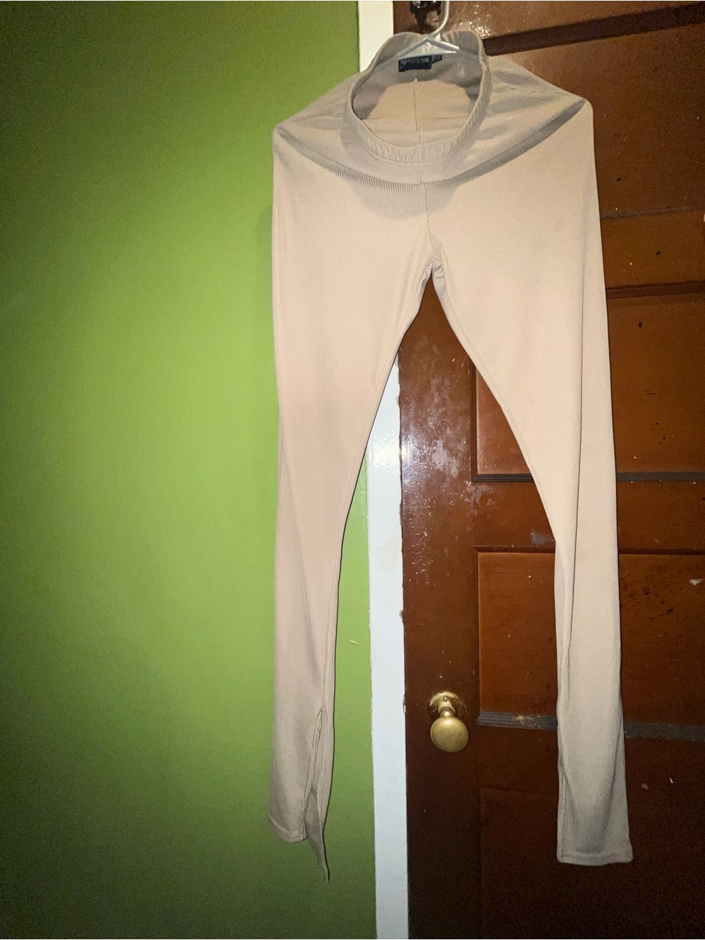 PrettyLittleThing Cream Ribbed Casual Pant